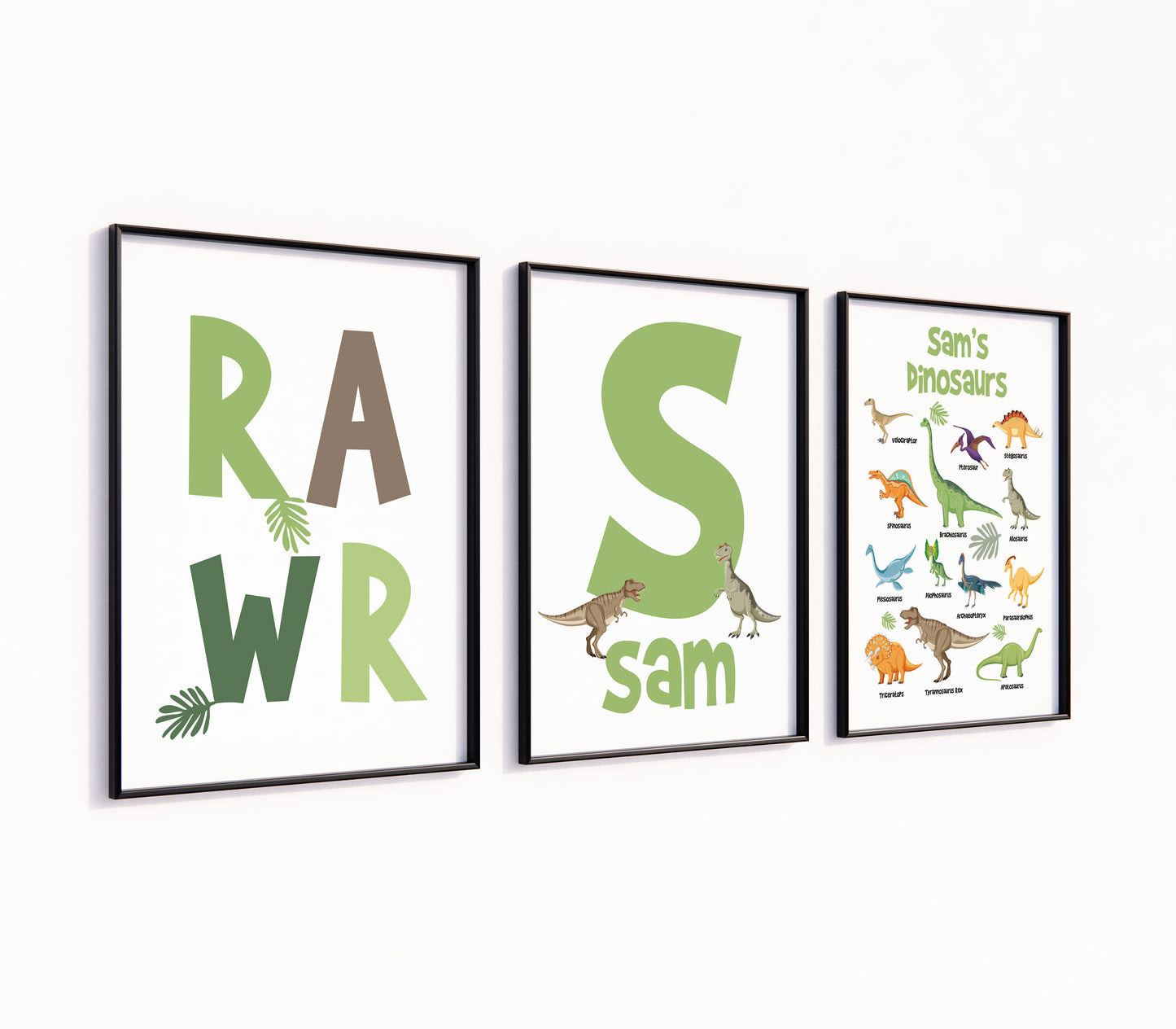 Set of 3 Personalised Dinosaur Prints, Dinosaur Decor, Kids Prints, Nursery Prints, Dinosaur Nursery, Girls Prints, Boys Prints, Dinosaurs