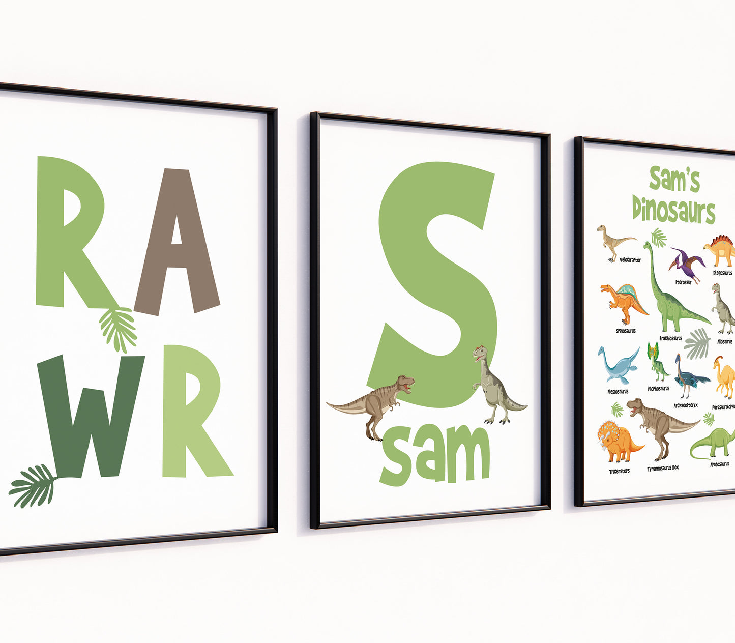 Set of 3 Personalised Dinosaur Prints, Dinosaur Decor, Kids Prints, Nursery Prints, Dinosaur Nursery, Girls Prints, Boys Prints, Dinosaurs