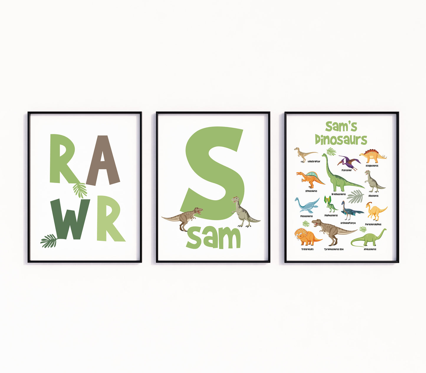 Set of 3 Personalised Dinosaur Prints, Dinosaur Decor, Kids Prints, Nursery Prints, Dinosaur Nursery, Girls Prints, Boys Prints, Dinosaurs