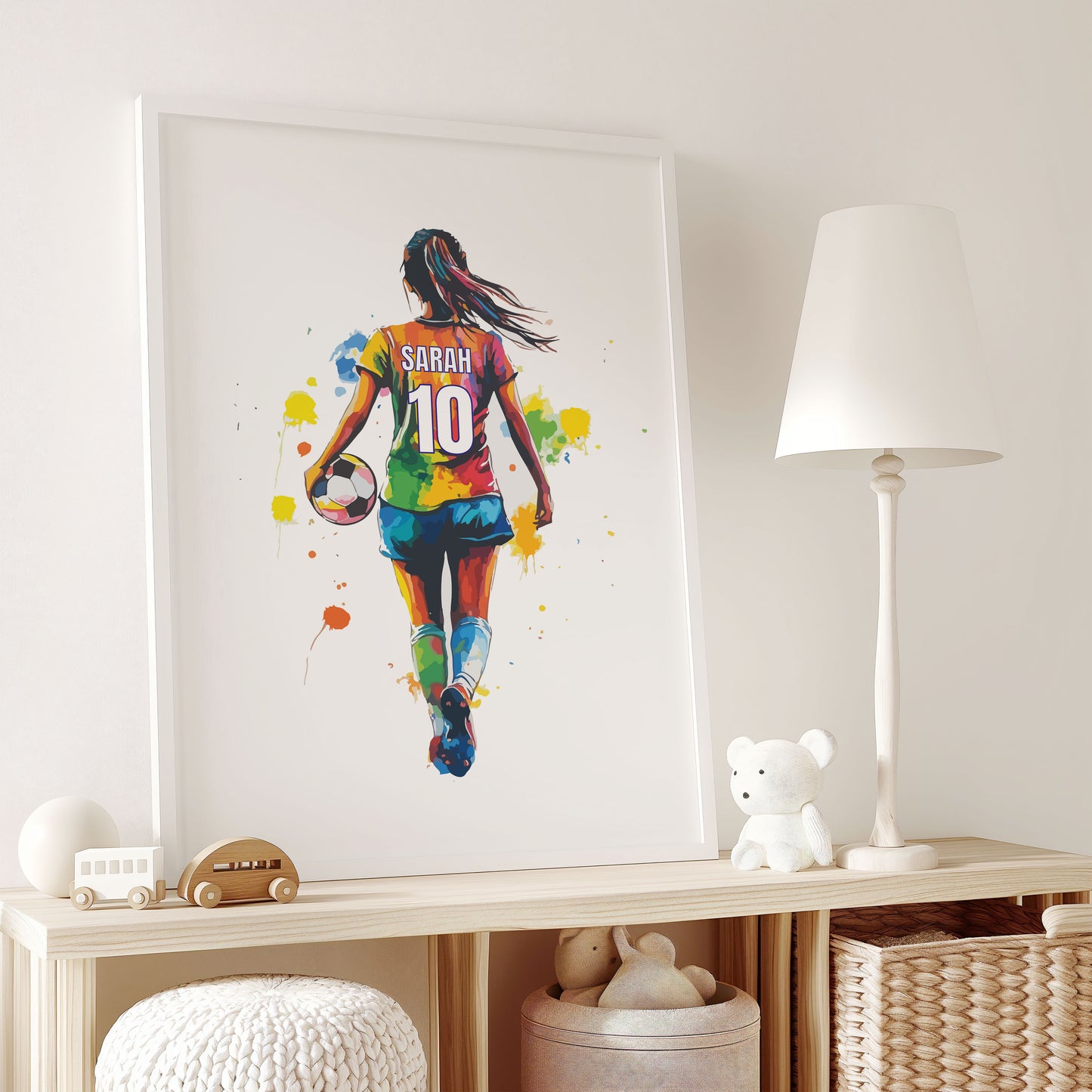 Girl Football Wall Art Prints, Personalised Football Prints Girls Bedroom Decor, Kid Bedroom Football Decor, Football Shirt Name Print