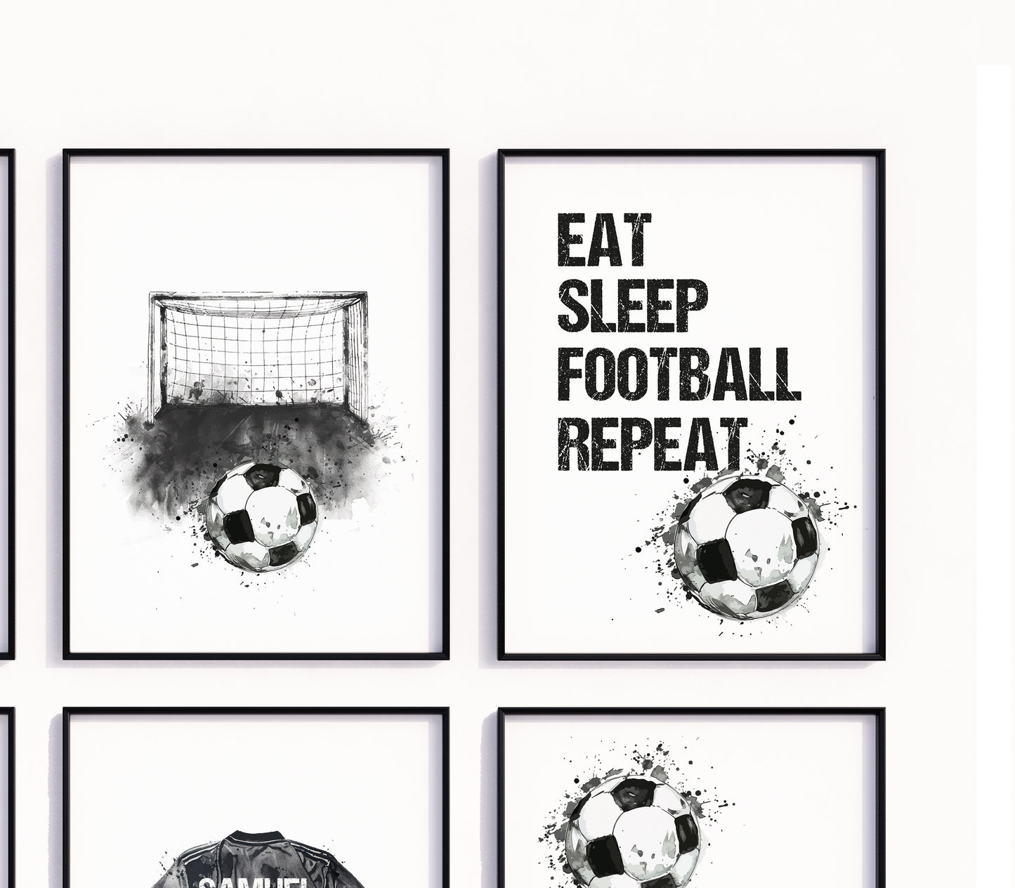 Personalised Football Prints, Black Football Wall Art, Kids Bedroom Football Decor, Football Prints For Kids, Football Shirt Name Print, Son