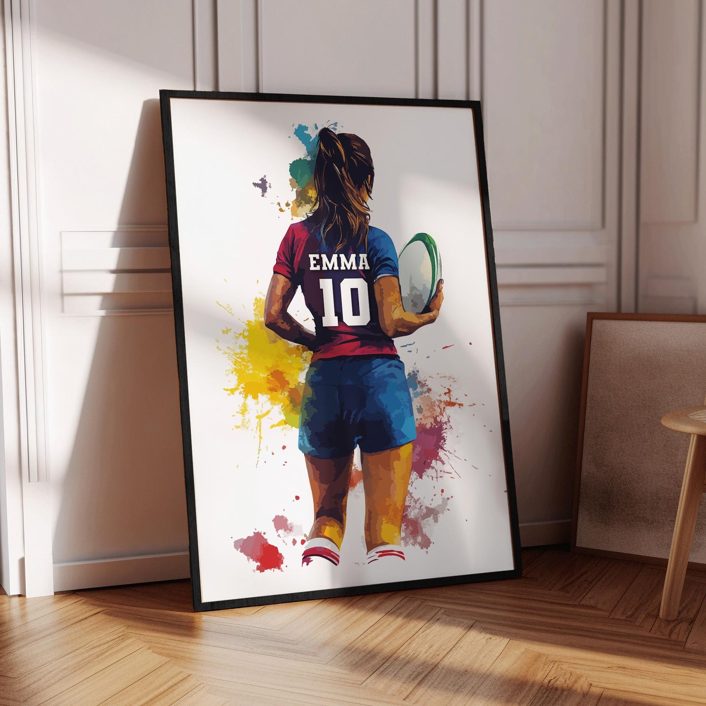 Personalised Watercolour Girls Rugby Print