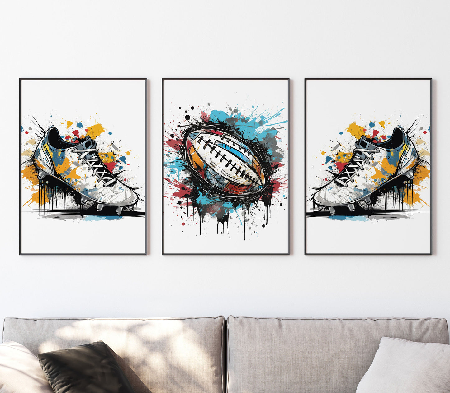 Set of 3 Rugby Prints, Rugby Decor, Rugby Wall Art Teen Room Prints, Boys Bedroom Decor, Rugby Wall Art, Graffiti Sports Art, Rugby Player