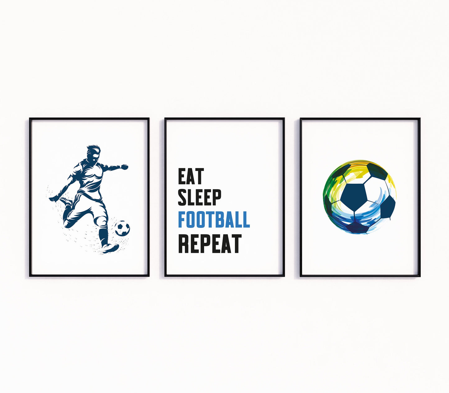 Soccer Prints for Boys, Set of 3 Prints, Boy Soccer Player Print, Football Print, Football Room Decor, Boys Bedroom Print, Gift For Son