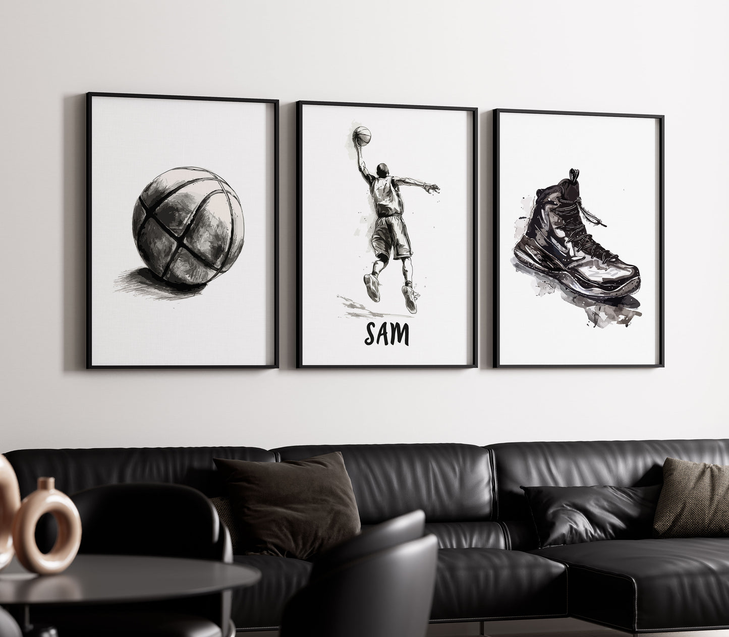 Set of 3 Personalised Black Basketball Wall Art