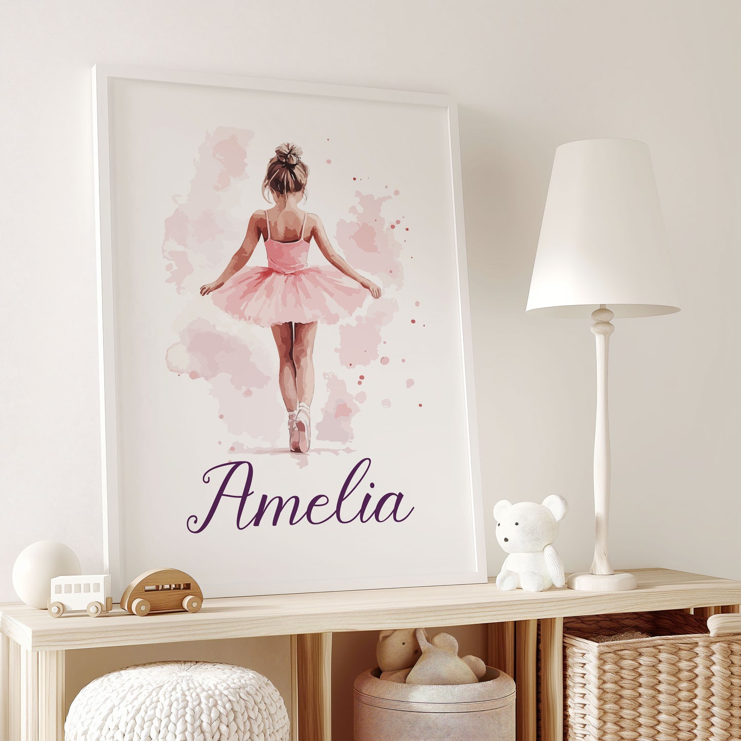 Personalised Ballet Girl Nursery Prints, Ballerina Prints, Boho Decor, Girl Wall Art with Custom Name & Initial, Ballerina Poster, Daughter