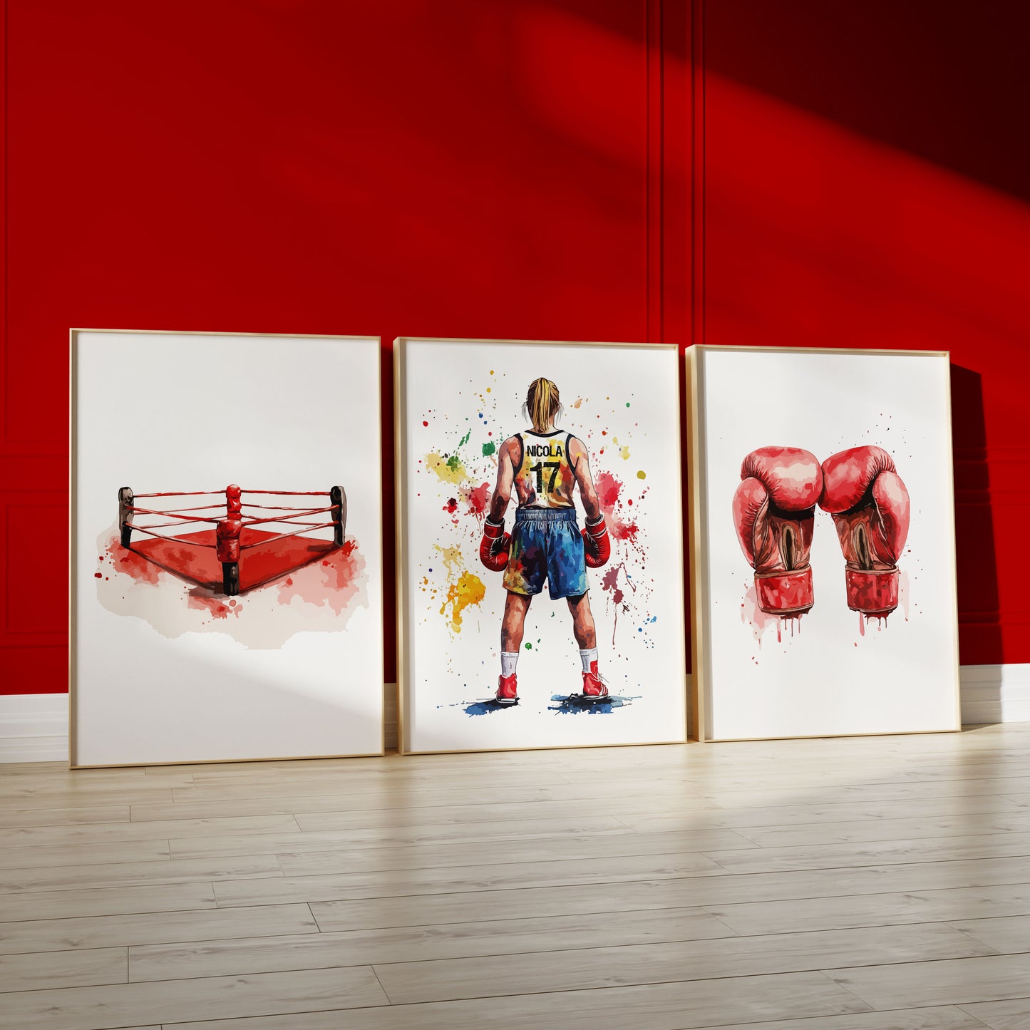 Personalised Watercolour Girl Boxing Print Set of 3