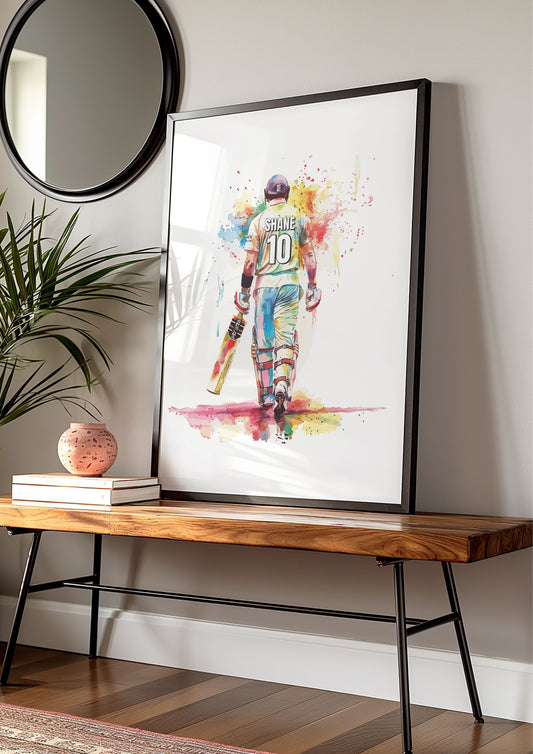 Personalised Watercolour Cricket Player Print