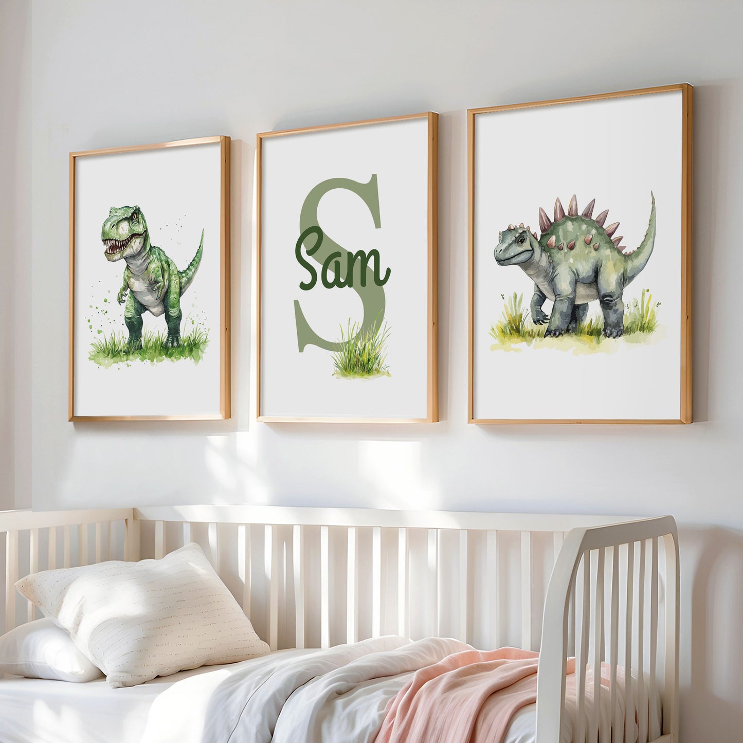 Dinosaur Print Set, Personalised Dinosaur Posters, Watercolour Dinosaur Print, Dinosaur Wall Art, Kid Room Decor, Baby Boys Nursery Wall Art