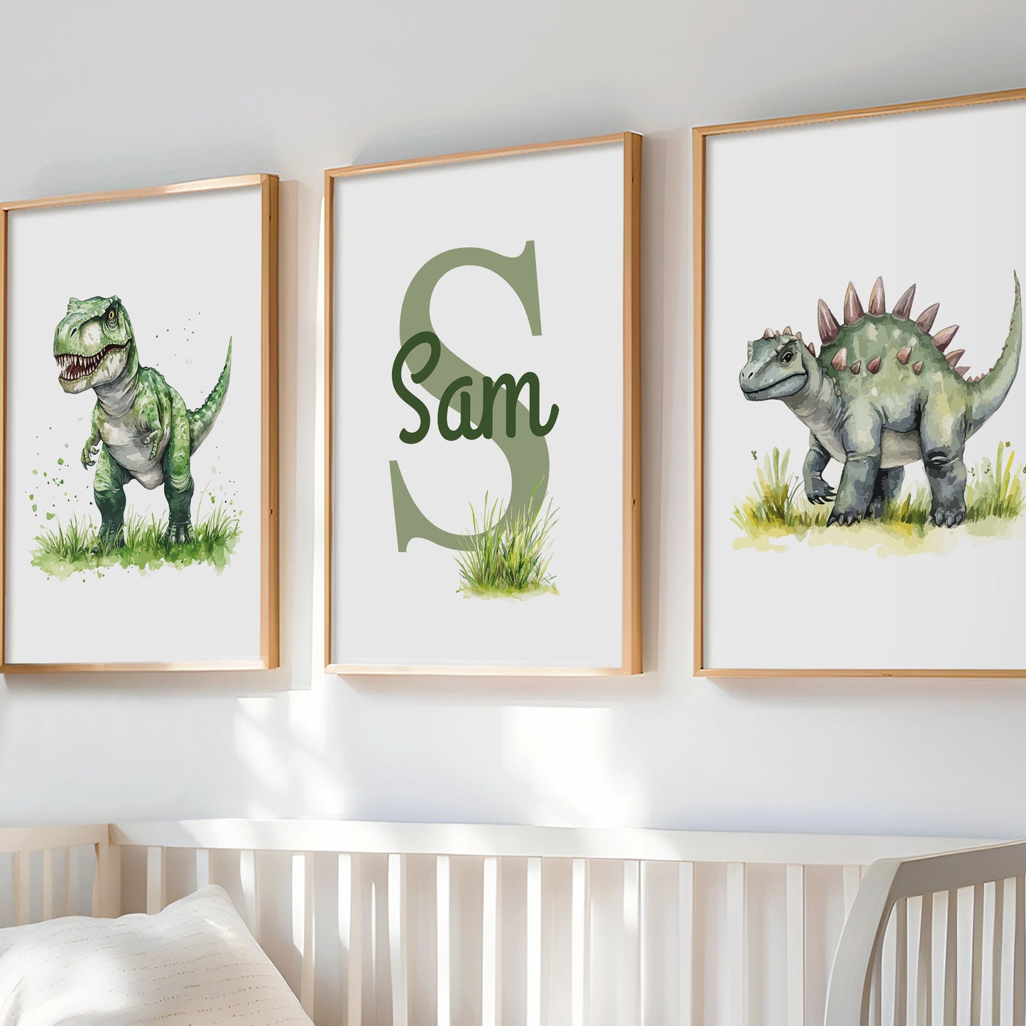 Dinosaur Print Set, Personalised Dinosaur Posters, Watercolour Dinosaur Print, Dinosaur Wall Art, Kid Room Decor, Baby Boys Nursery Wall Art