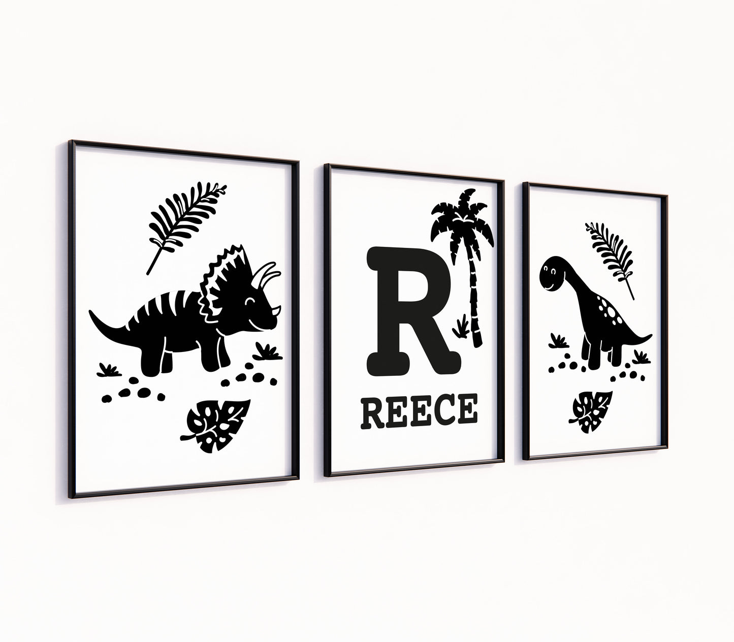 Set of 3 Black Dinosaur Posters