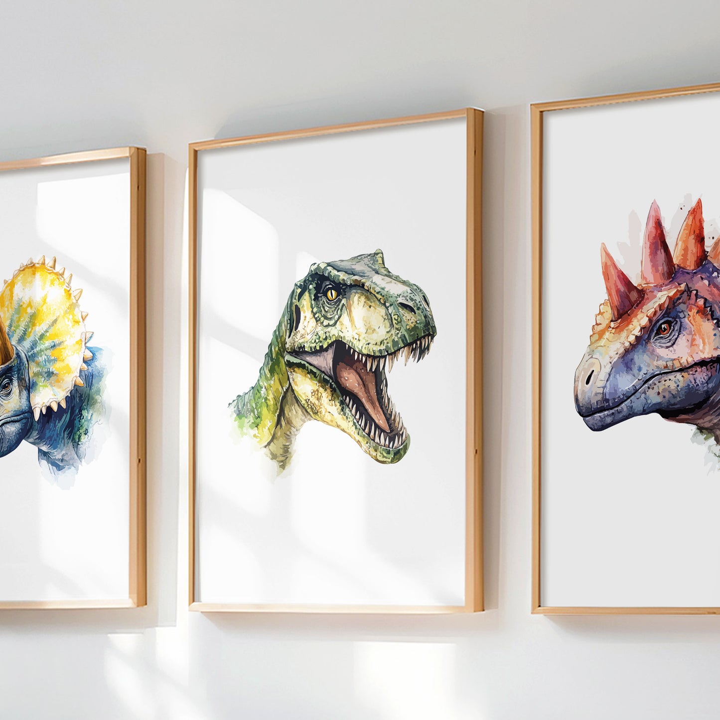 Set of 3 Watercolour Dinosaur Posters