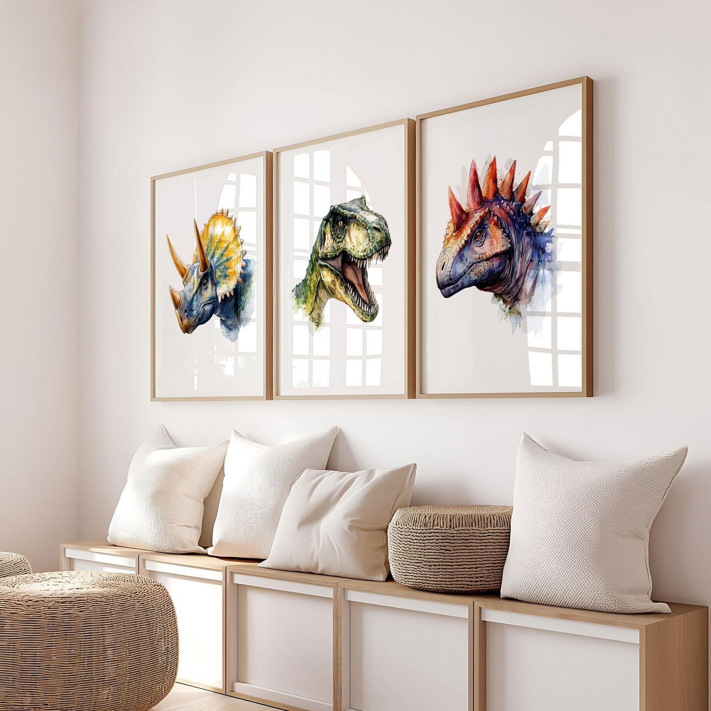 Set of 3 Watercolour Dinosaur Posters