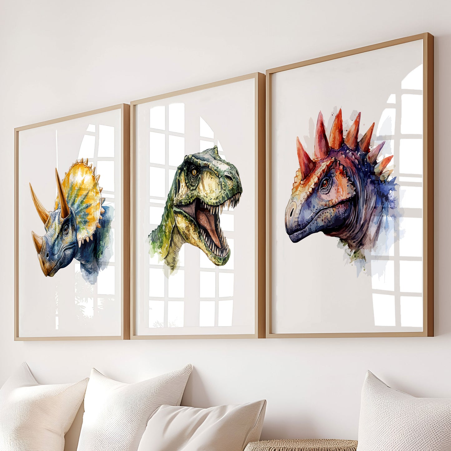 Set of 3 Watercolour Dinosaur Posters