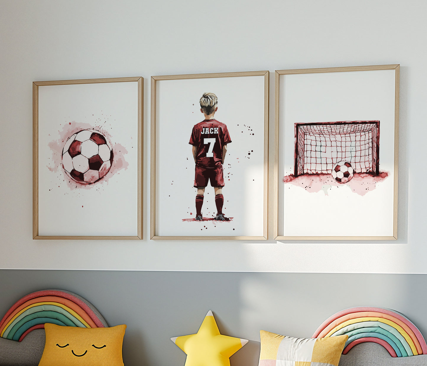 Football Wall Art Prints Personalised Football Prints Boys Bedroom Decor, Kid Bedroom Football Decor, Football Shirt Name Print,Son Boy Gift