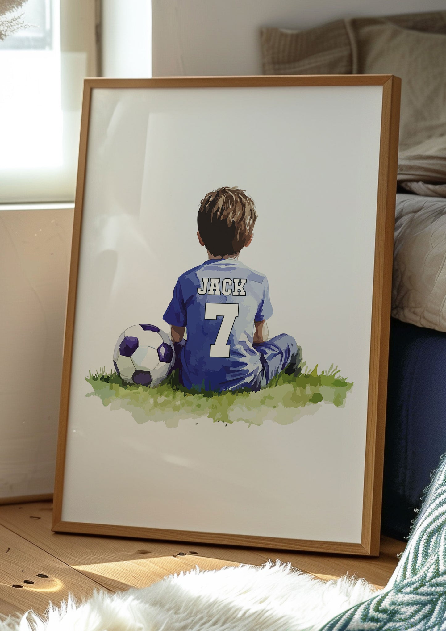 Personalised Sitting Footballer Boys Bedroom Football Decor