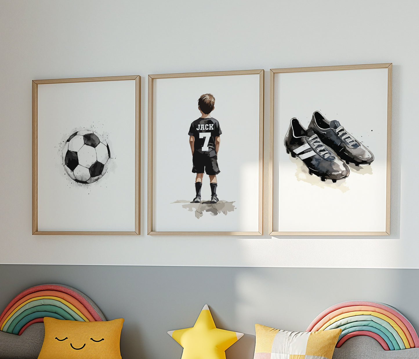 Football Wall Art Print For Boys Black Football Set