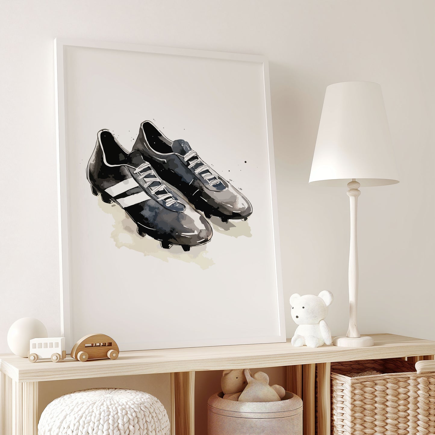 Football Wall Art Print For Boys Black Football Set