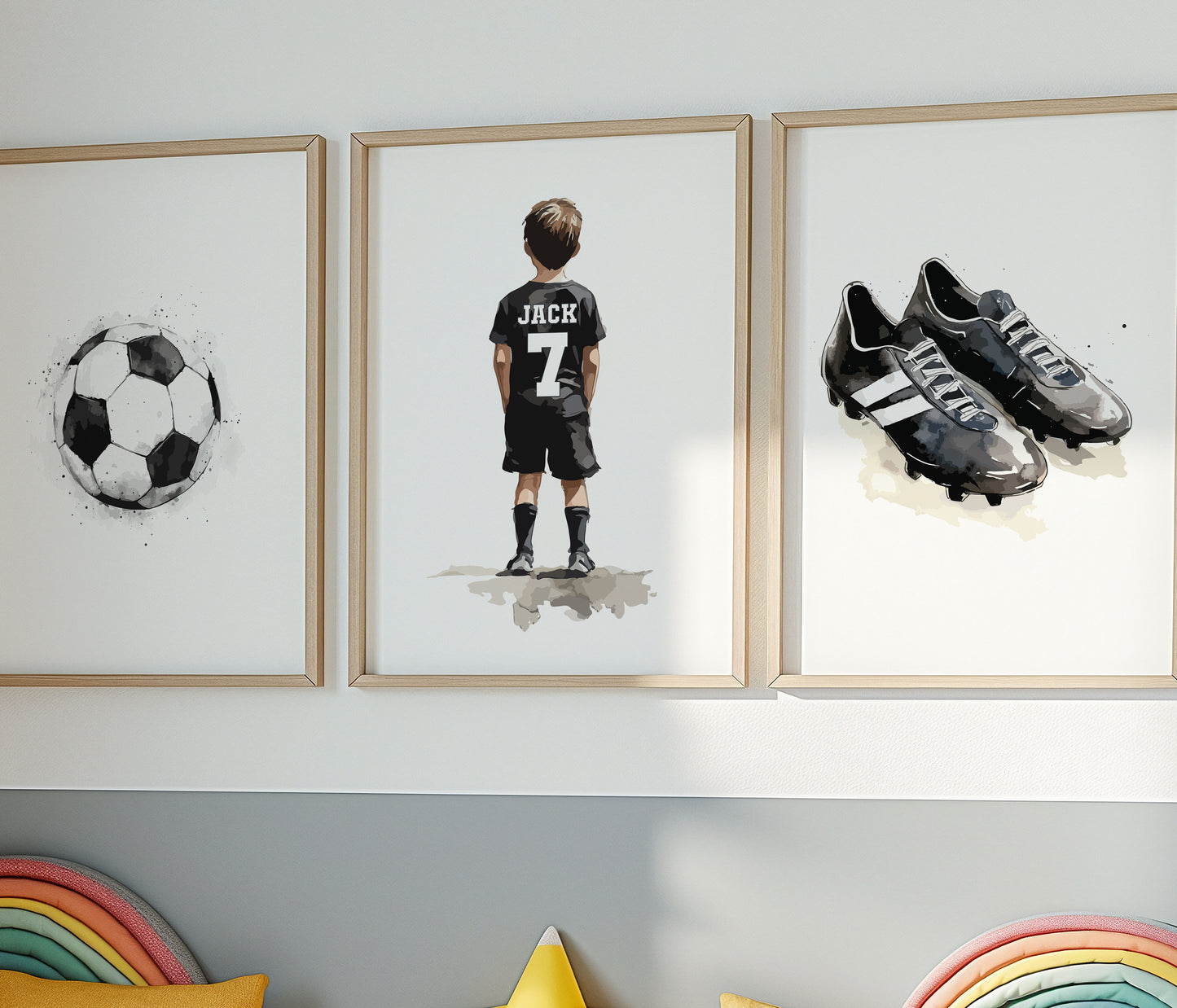 Football Wall Art Print For Boys Black Football Set