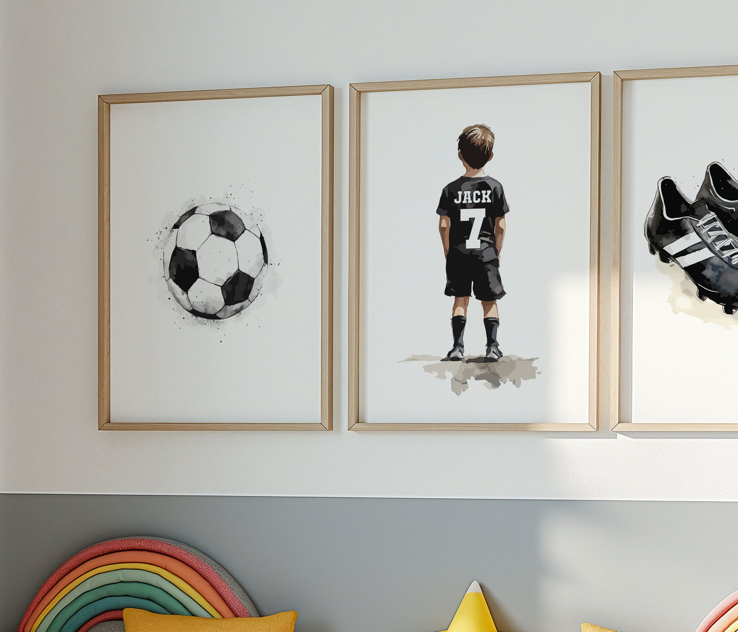 Football Wall Art Print For Boys Black Football Set