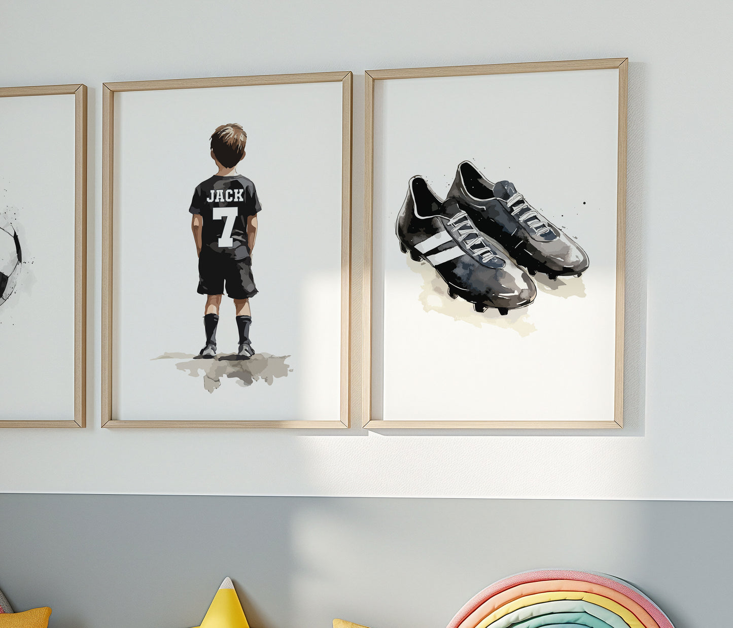 Football Wall Art Print For Boys Black Football Set