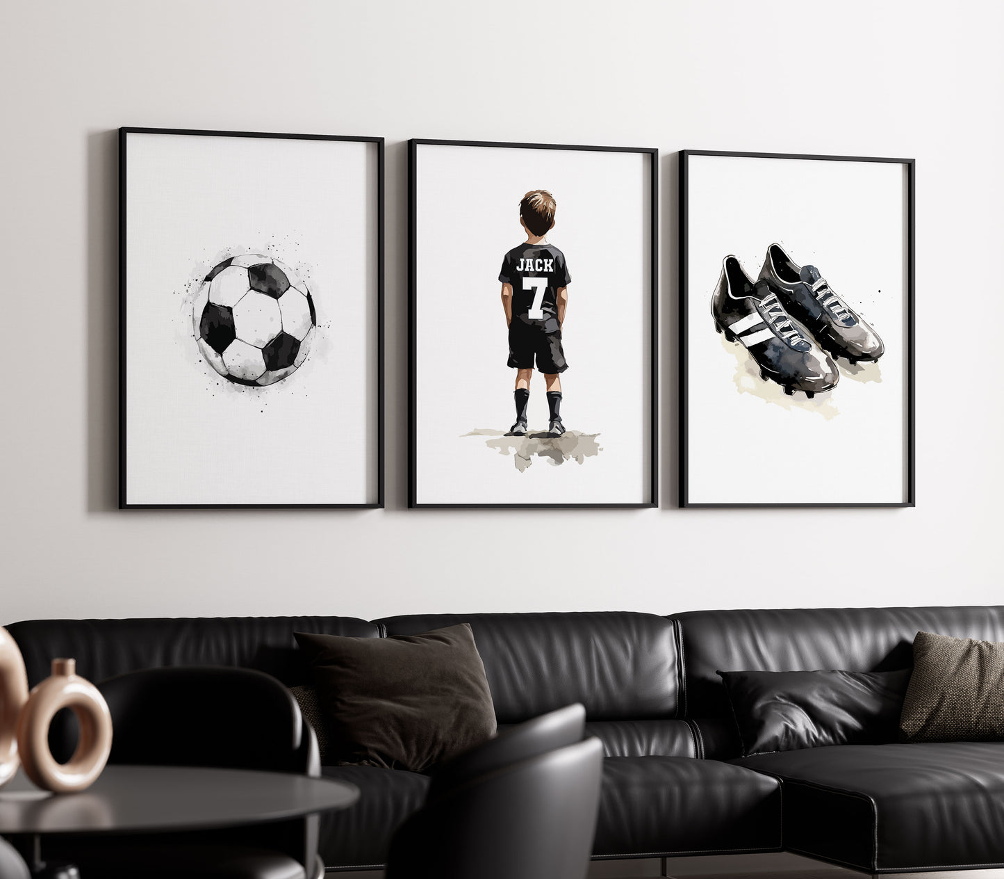 Football Wall Art Print For Boys Black Football Set