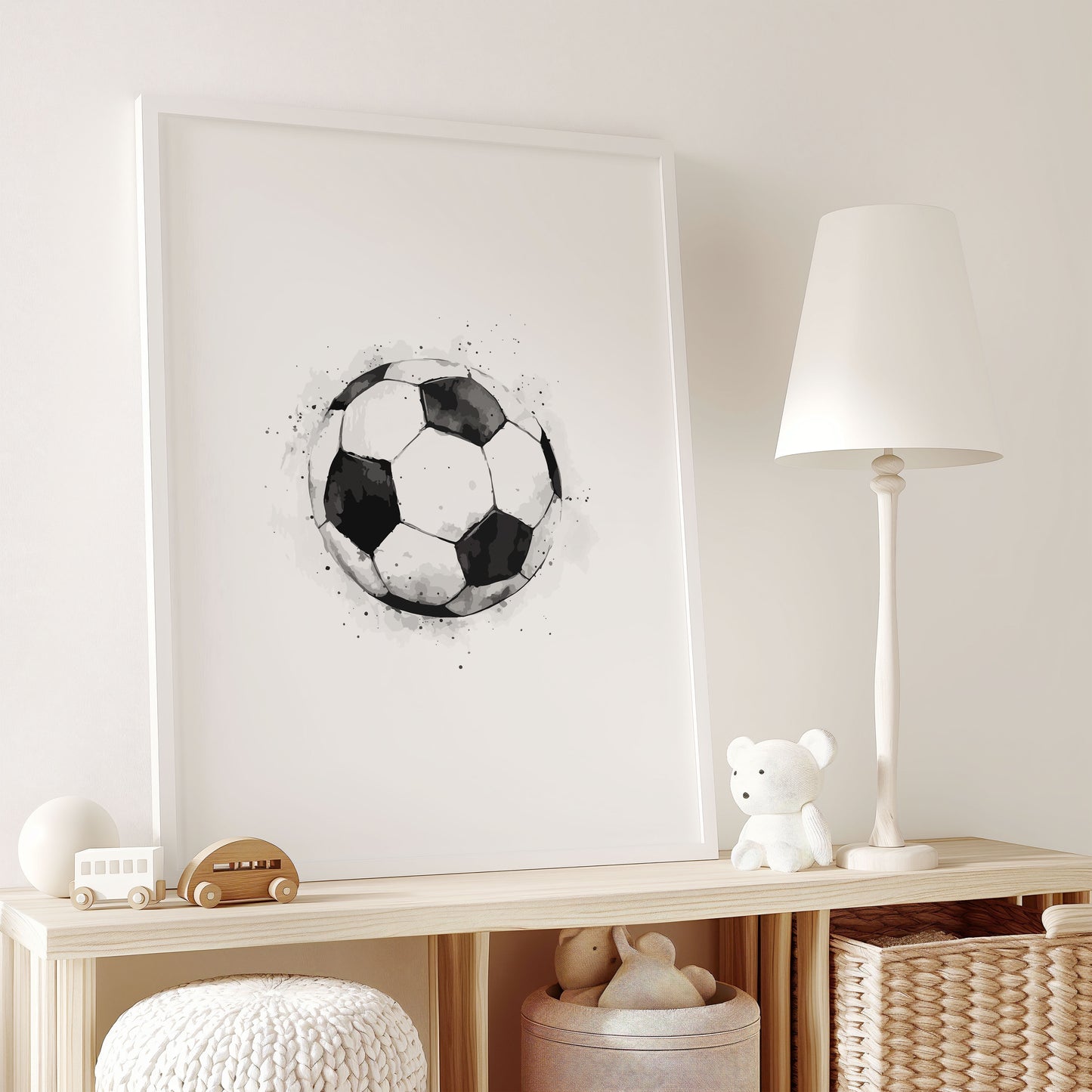 Football Wall Art Print For Boys Black Football Set