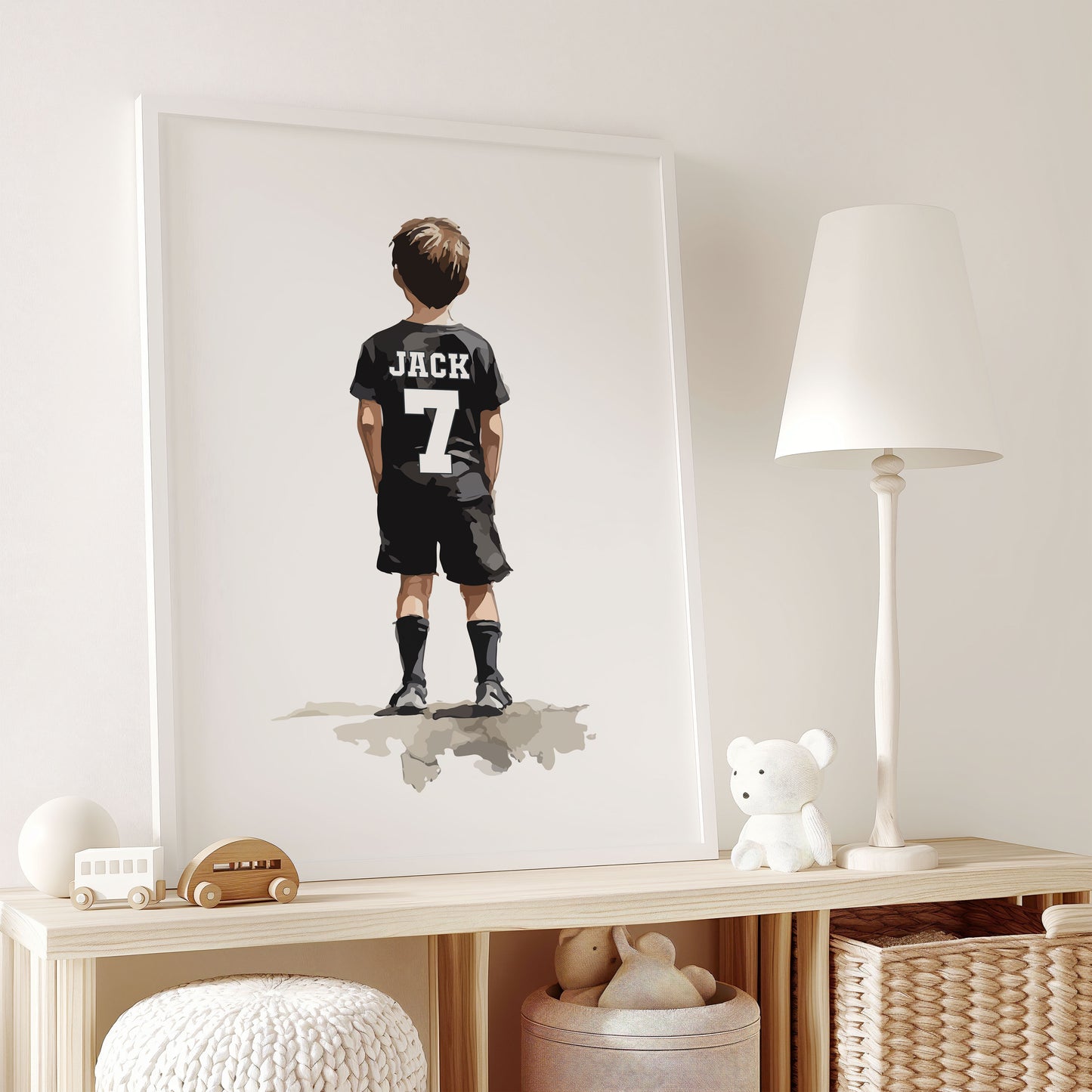 Football Wall Art Print For Boys Black Football Set