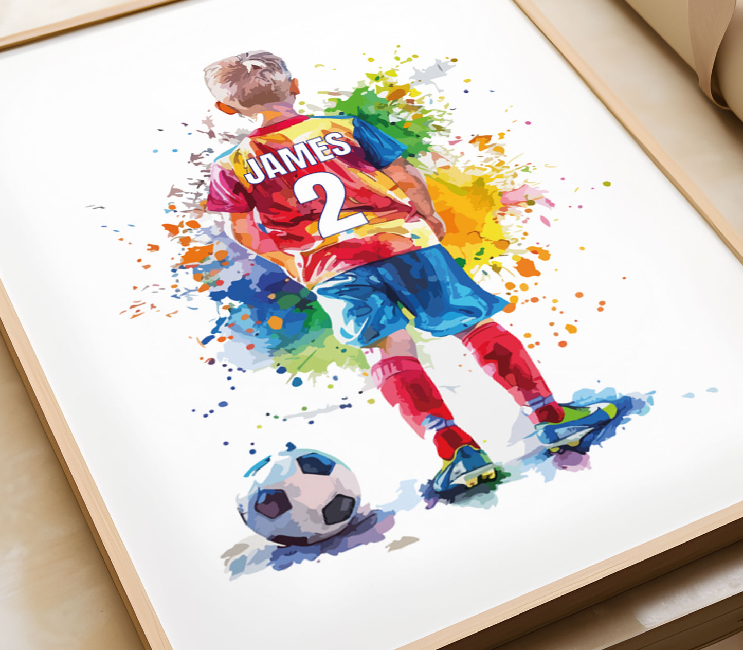 Personalised Single Watercolour Football Wall Art