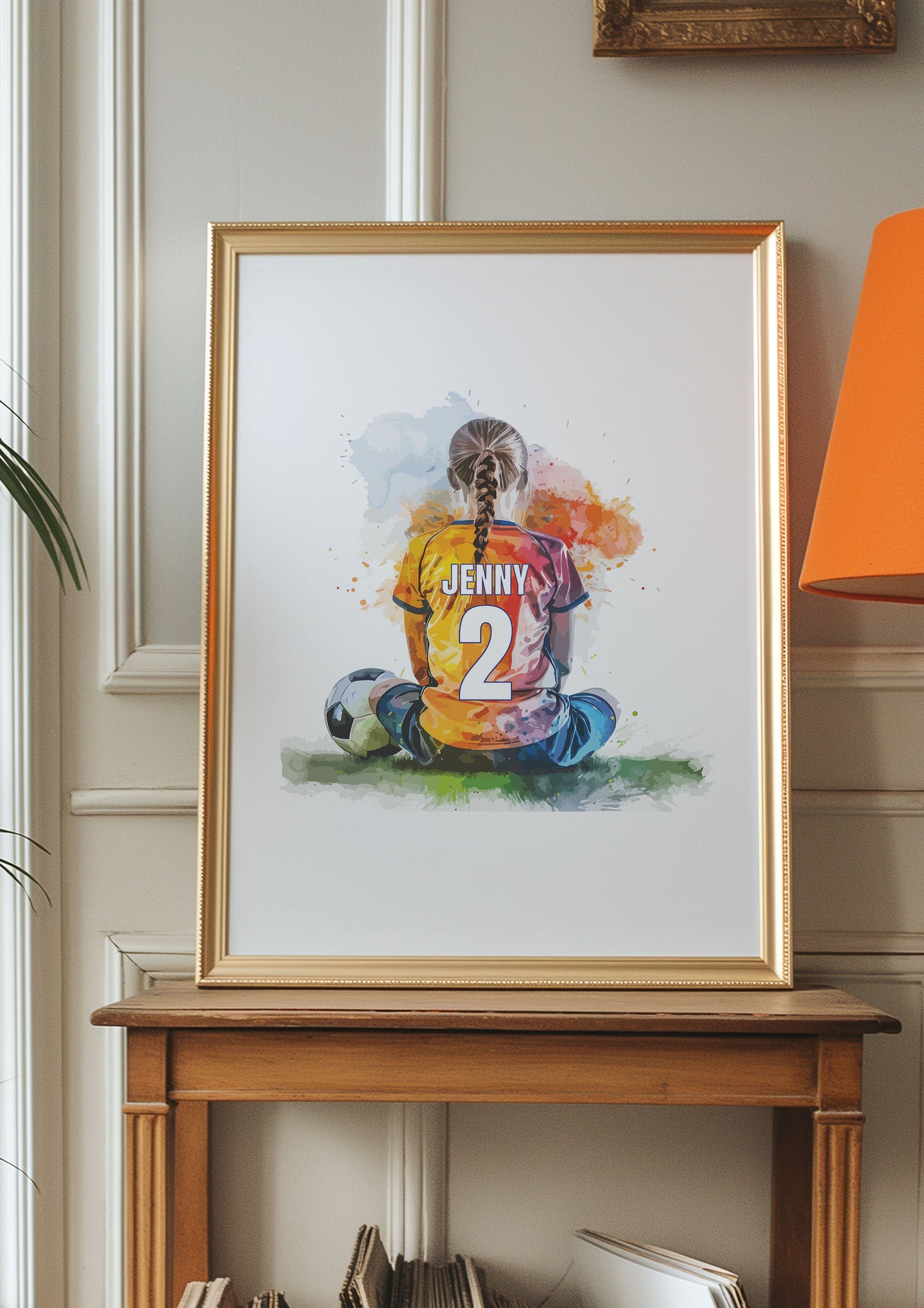 Girls Football Prints, Personalised Football Wall Art,Girls Bedroom Decor, Bedroom Football Decor, Football Shirt Name Print, Gift For Girl