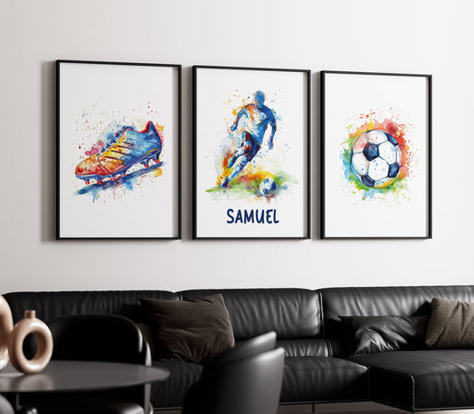 Set of 3 Football Prints Watercolour Artwork