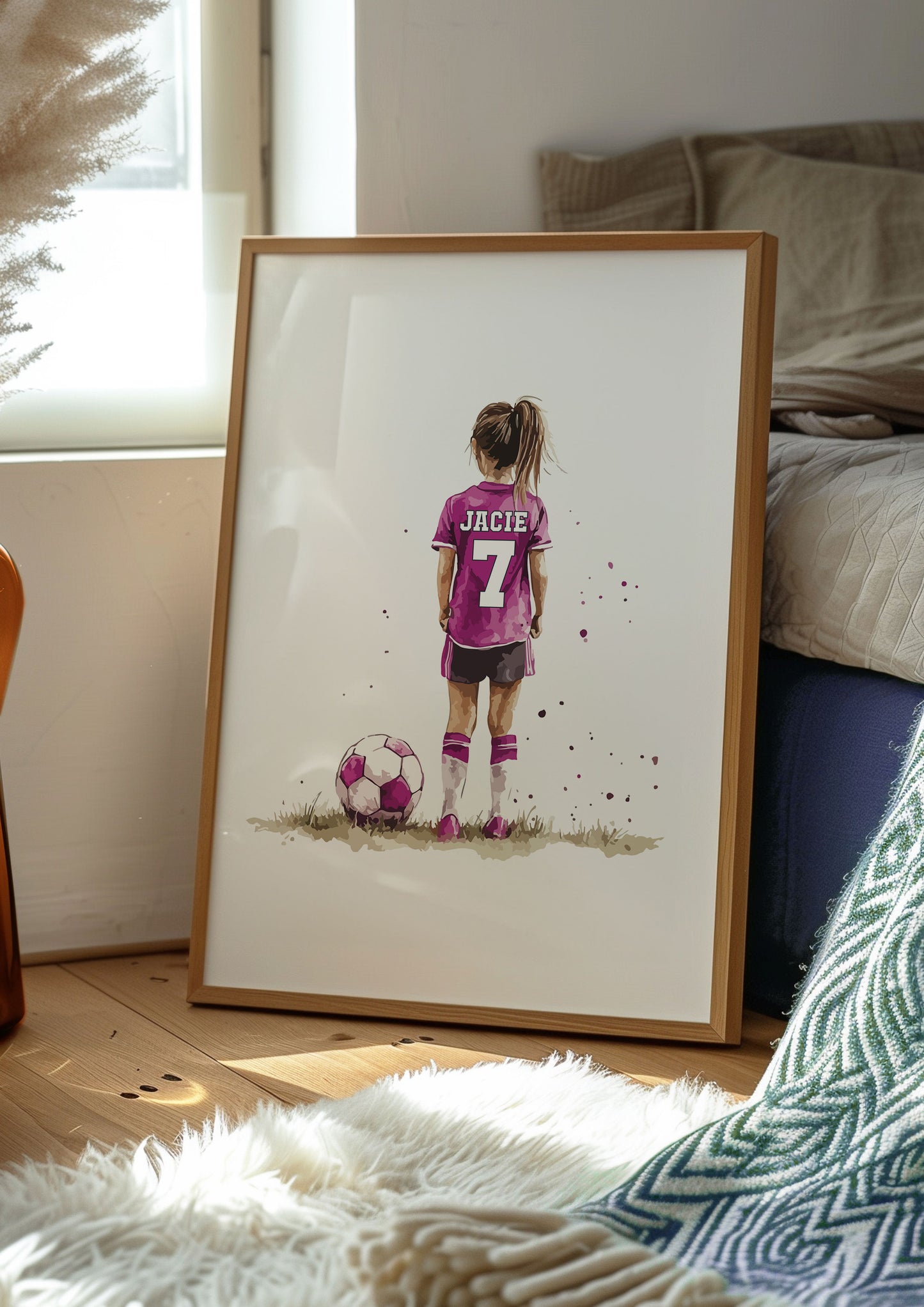 Personalised Football Wall Art Prints Personalised Football Prints Girl Bedroom Decor, Kid Bedroom Football Decor, Football Shirt Name Print