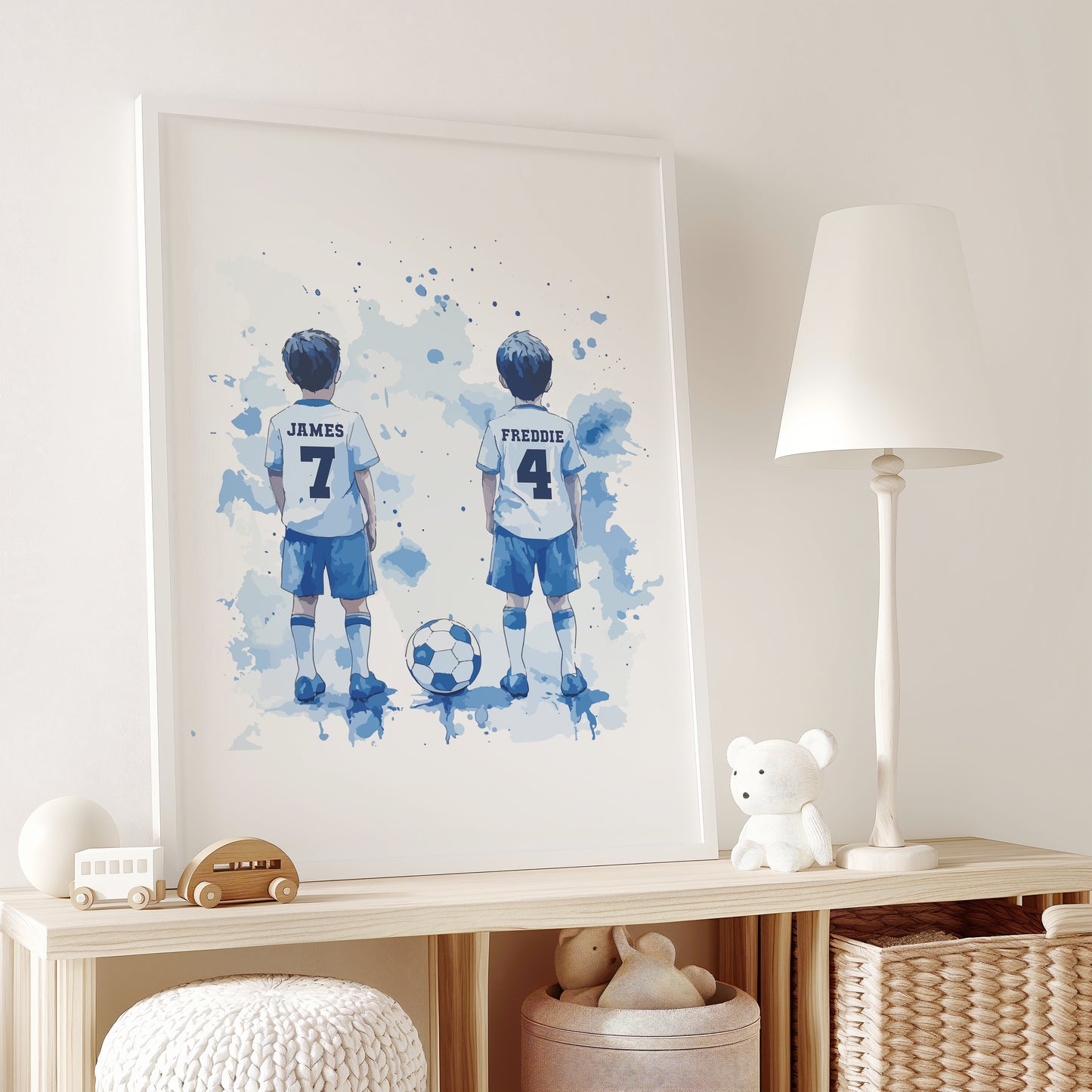 Football Wall Art Print, Personalised Custom Name Football Prints, Boys Bedroom Decor, Kid Bedroom Football Decor, Football Shirt Name Print