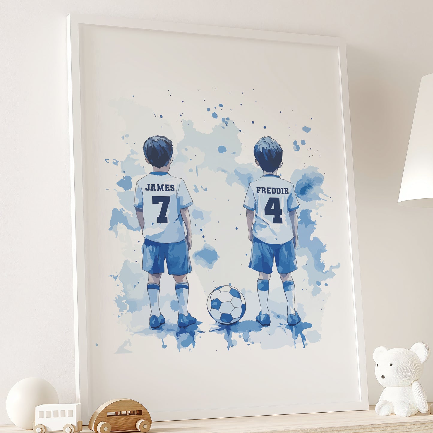 Football Wall Art Print, Personalised Custom Name Football Prints, Boys Bedroom Decor, Kid Bedroom Football Decor, Football Shirt Name Print