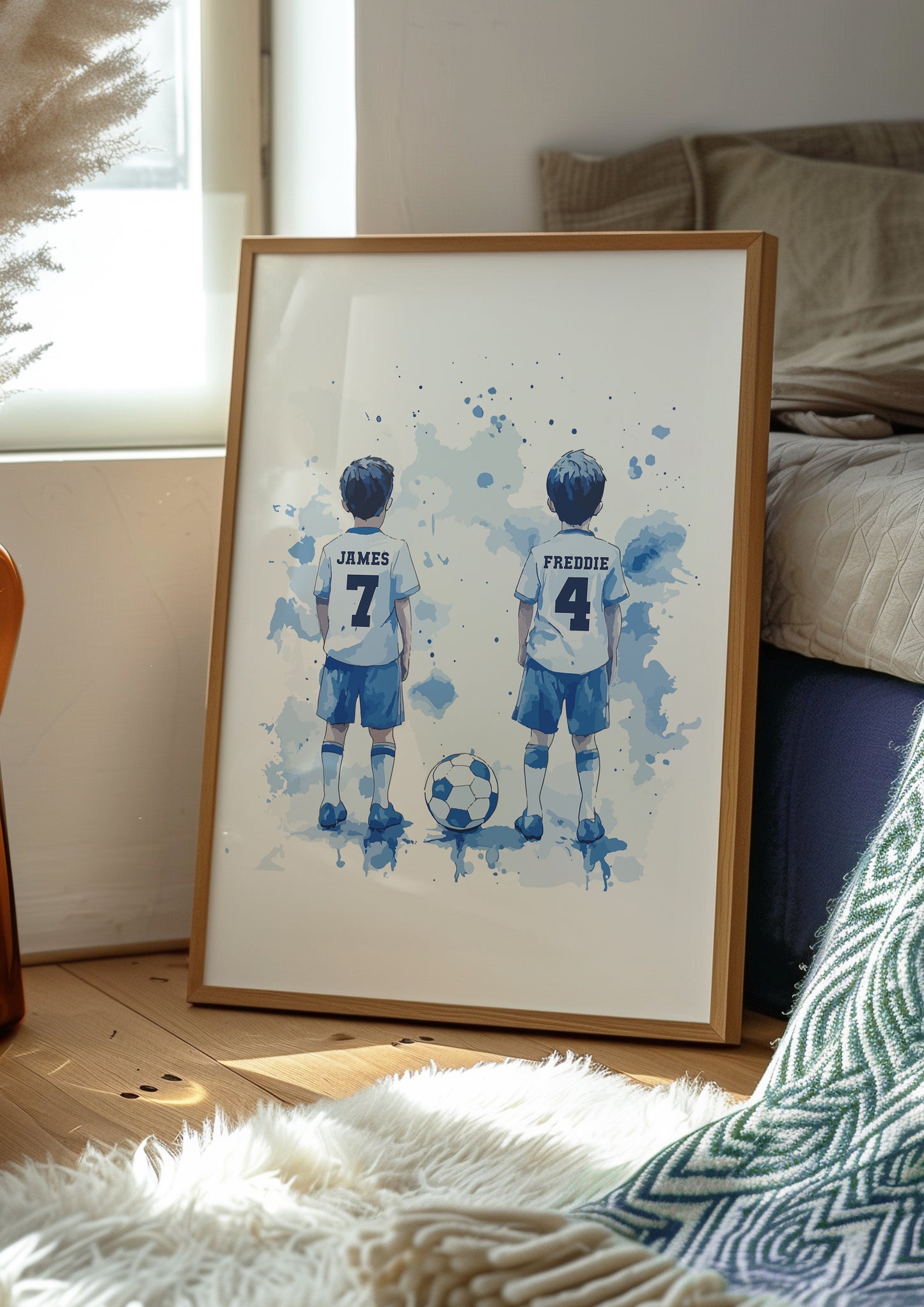 Football Wall Art Print, Personalised Custom Name Football Prints, Boys Bedroom Decor, Kid Bedroom Football Decor, Football Shirt Name Print