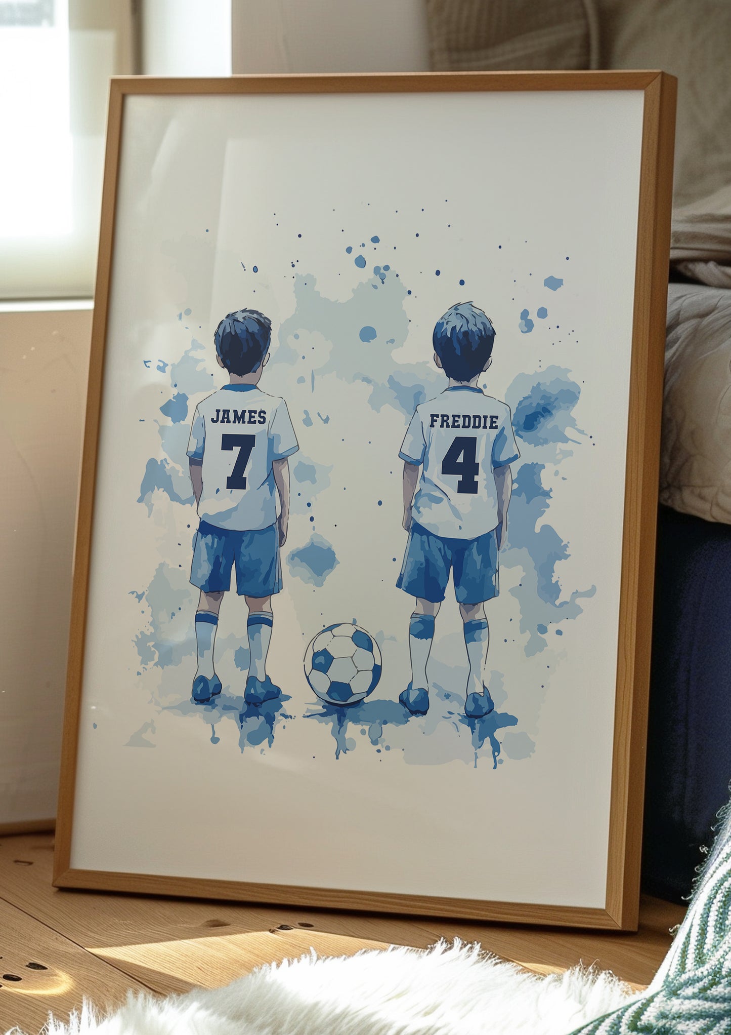 Football Wall Art Print, Personalised Custom Name Football Prints, Boys Bedroom Decor, Kid Bedroom Football Decor, Football Shirt Name Print