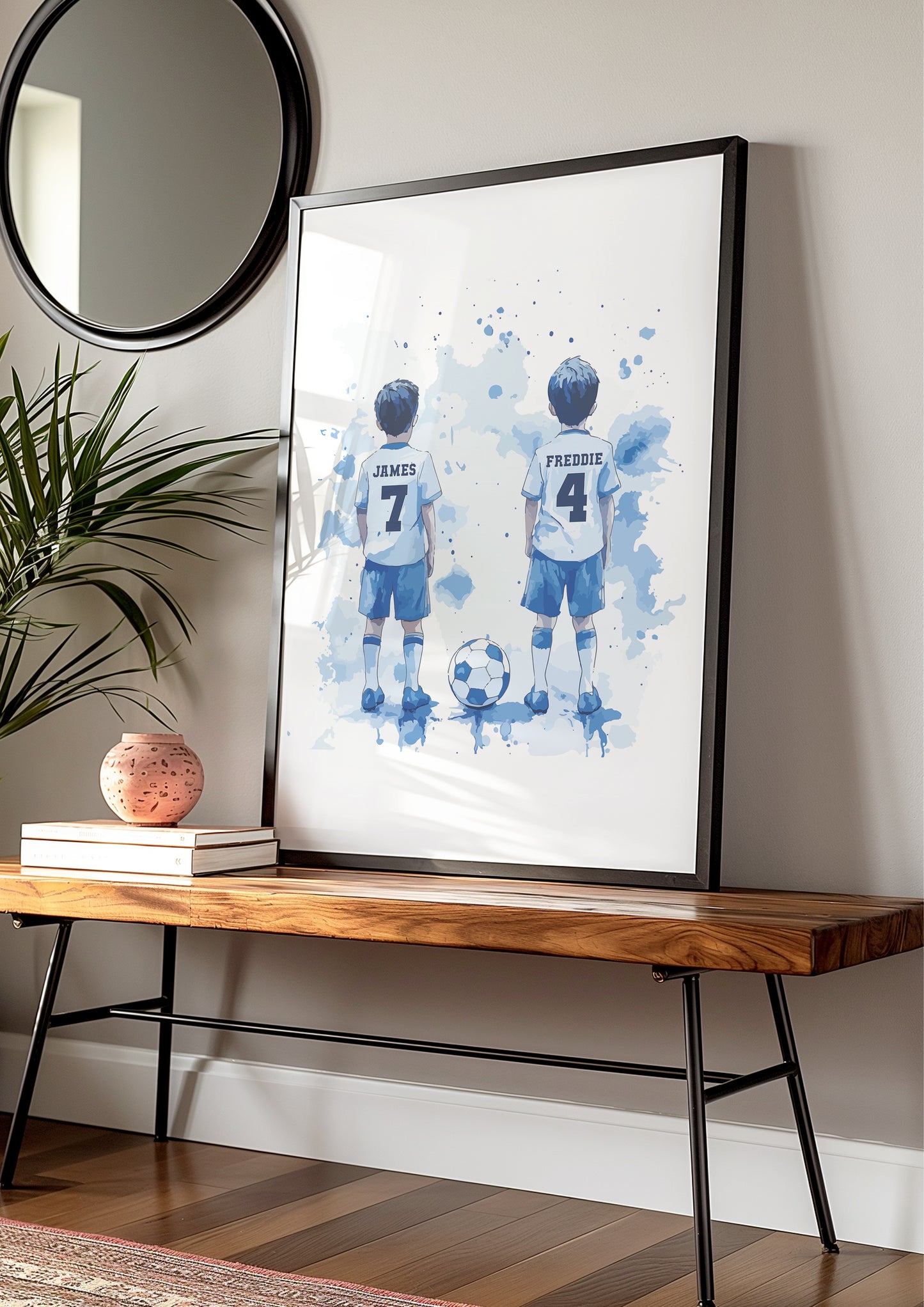 Football Wall Art Print, Personalised Custom Name Football Prints, Boys Bedroom Decor, Kid Bedroom Football Decor, Football Shirt Name Print