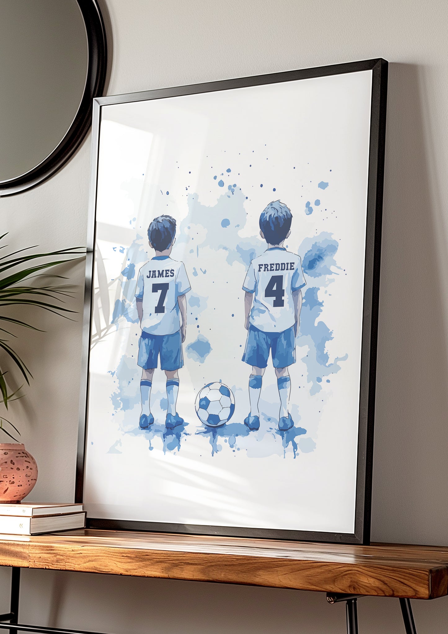 Football Wall Art Print, Personalised Custom Name Football Prints, Boys Bedroom Decor, Kid Bedroom Football Decor, Football Shirt Name Print