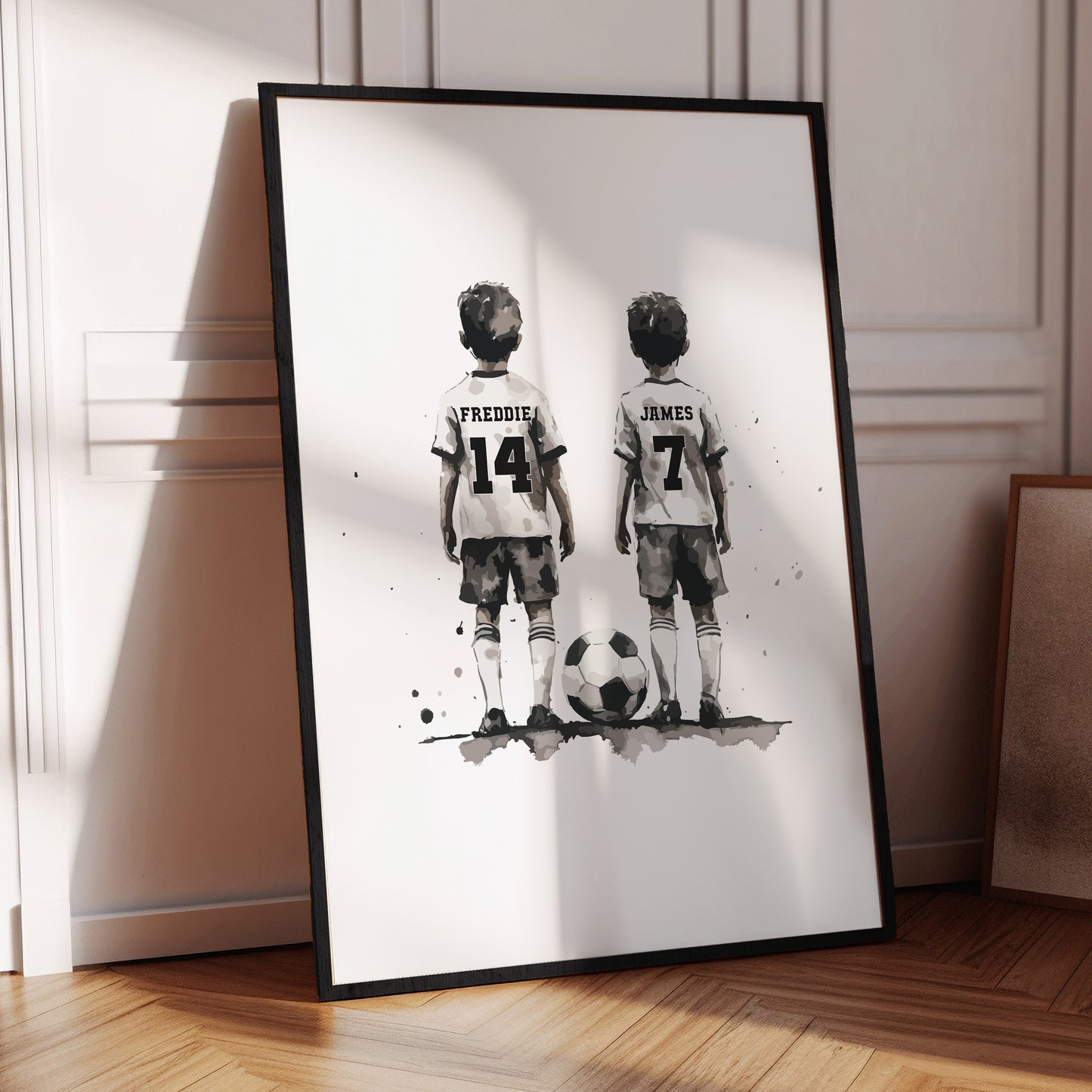 Personalised Football Wall Print, Football Prints Of 2 Boys, Boys Bedroom Decor, Kid Bedroom Football Decor, Football Shirt Name Print