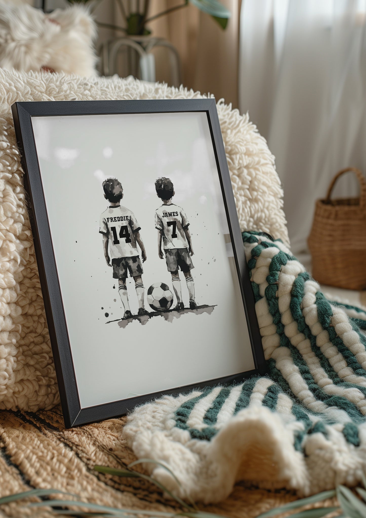 Personalised Football Wall Print, Football Prints Of 2 Boys, Boys Bedroom Decor, Kid Bedroom Football Decor, Football Shirt Name Print