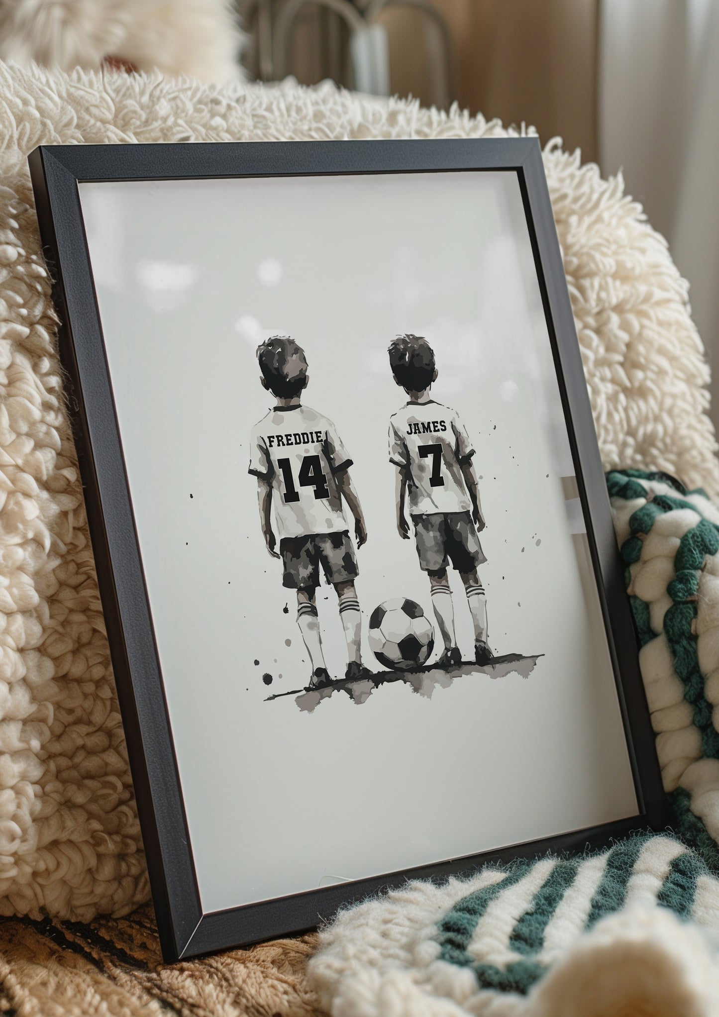 Personalised Football Wall Print, Football Prints Of 2 Boys, Boys Bedroom Decor, Kid Bedroom Football Decor, Football Shirt Name Print