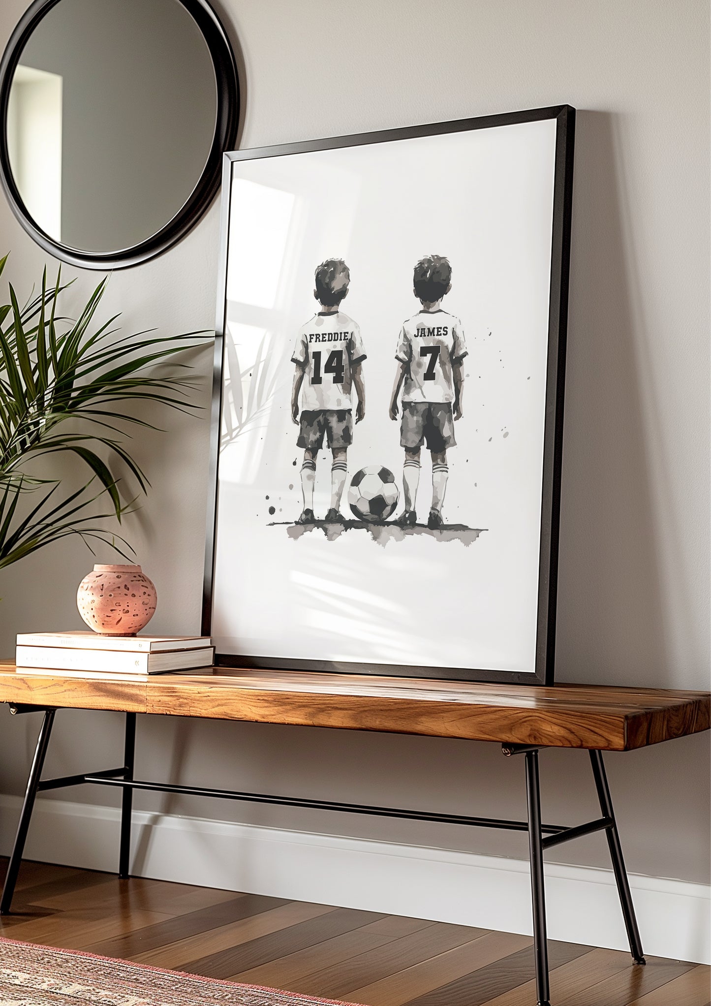 Personalised Football Wall Print, Football Prints Of 2 Boys, Boys Bedroom Decor, Kid Bedroom Football Decor, Football Shirt Name Print