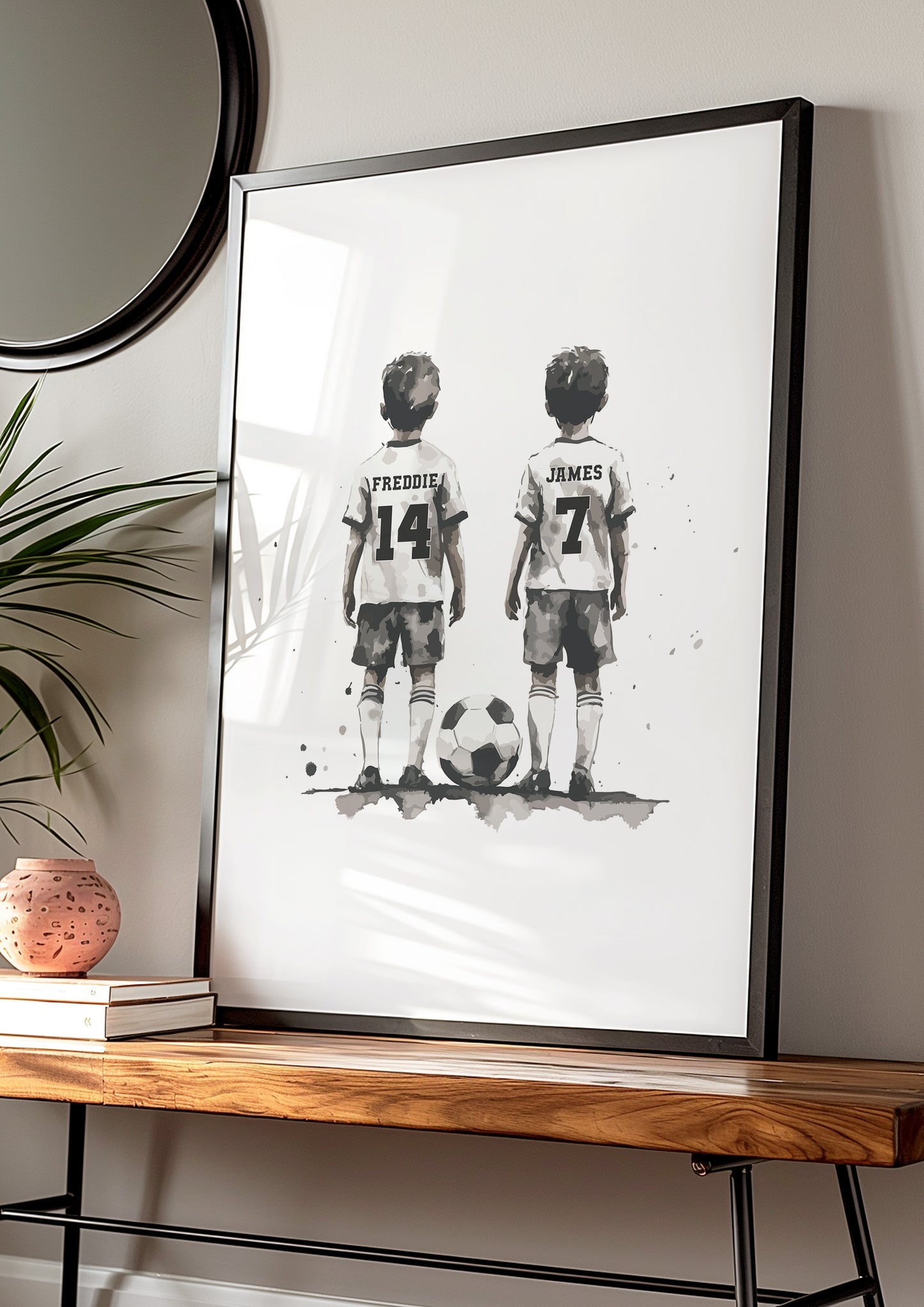 Personalised Football Wall Print, Football Prints Of 2 Boys, Boys Bedroom Decor, Kid Bedroom Football Decor, Football Shirt Name Print