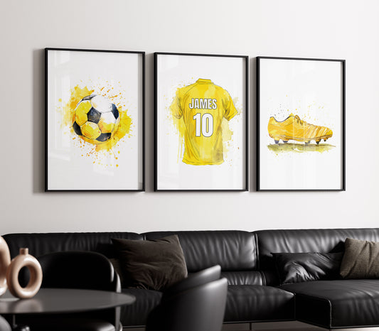 Football Prints, Boys Prints, Boys Bedroom Prints Boys Room  Decor, Personalised Football Prints, Yellow Football Prints, Soccer Print Decor