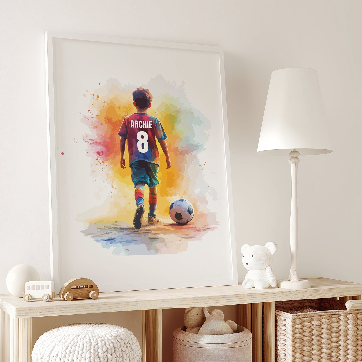 Personalised Watercolour Single Football Wall Art