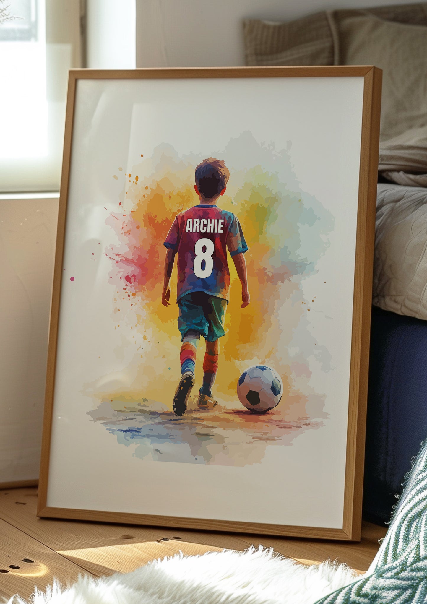 Personalised Watercolour Single Football Wall Art