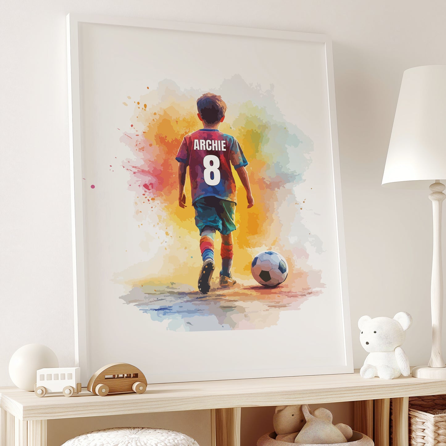 Personalised Watercolour Single Football Wall Art