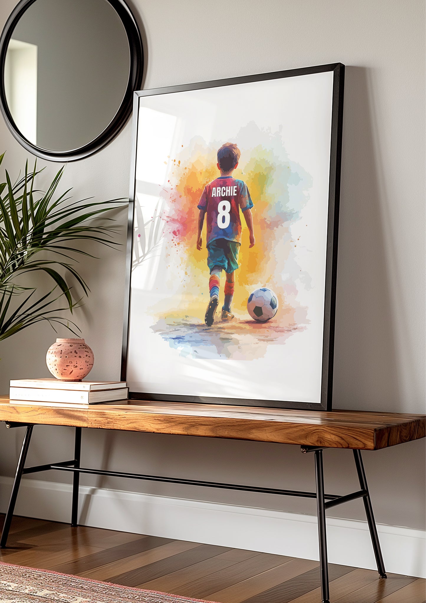 Personalised Watercolour Single Football Wall Art