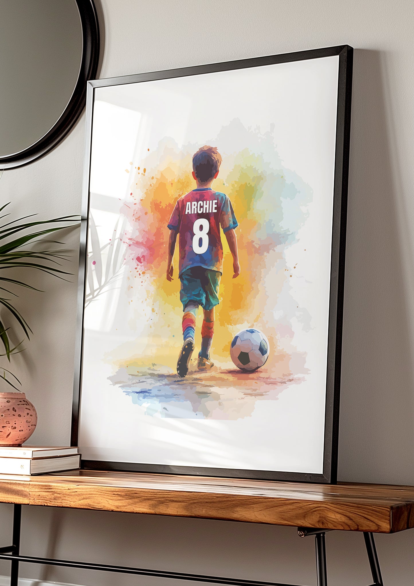 Personalised Watercolour Single Football Wall Art