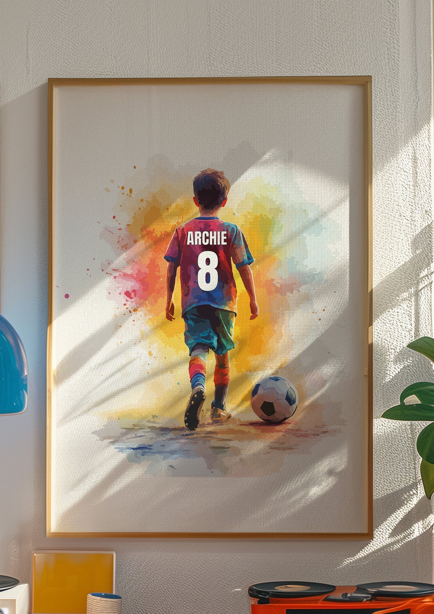 Personalised Watercolour Single Football Wall Art